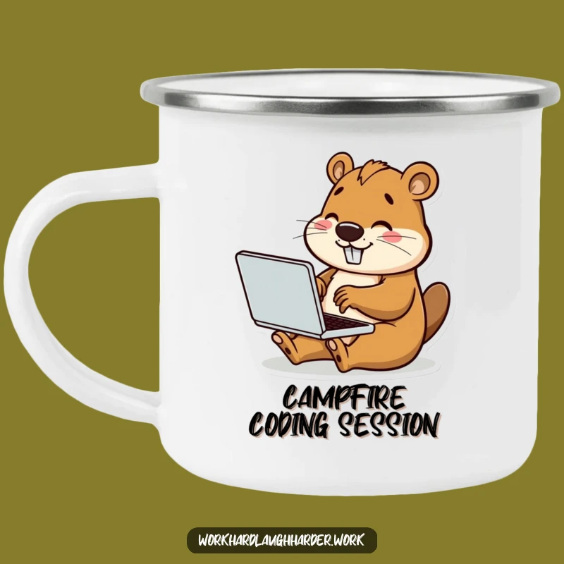 Funny Beaver Typing Laptop Camping Mug: Work & Adventure Fuel