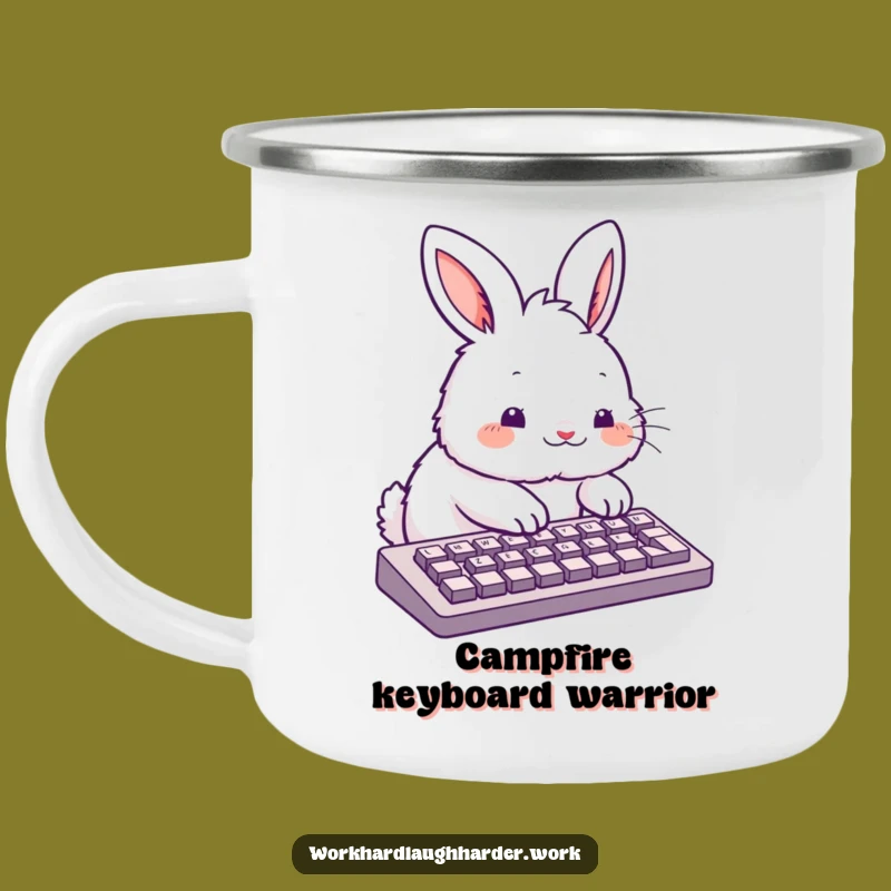 Funny Rabbit Campfire Mug - Durable Enamel Cup for Digital Adventures