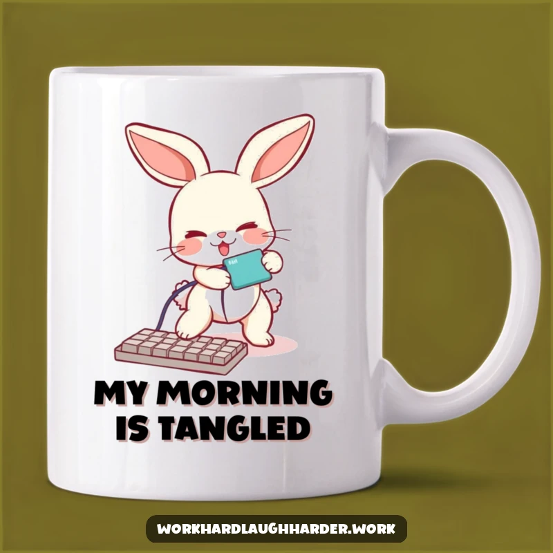 Funny Bunny Tripping Cable Mug: Tech Fails & Cute Humor Gift