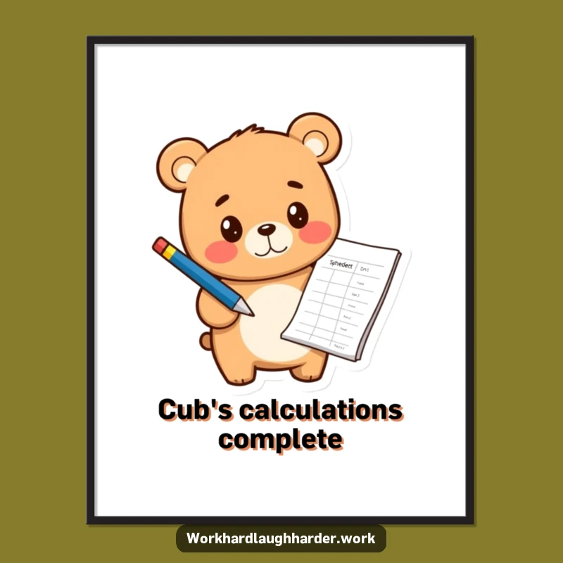 Funny Bear Cub Spreadsheet Digital Art - Instant Download Art for an Organized Space