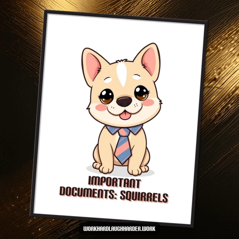 Funny dog character wearing a tie askew, creating a comical and charming digital art print, ideal funny gift.