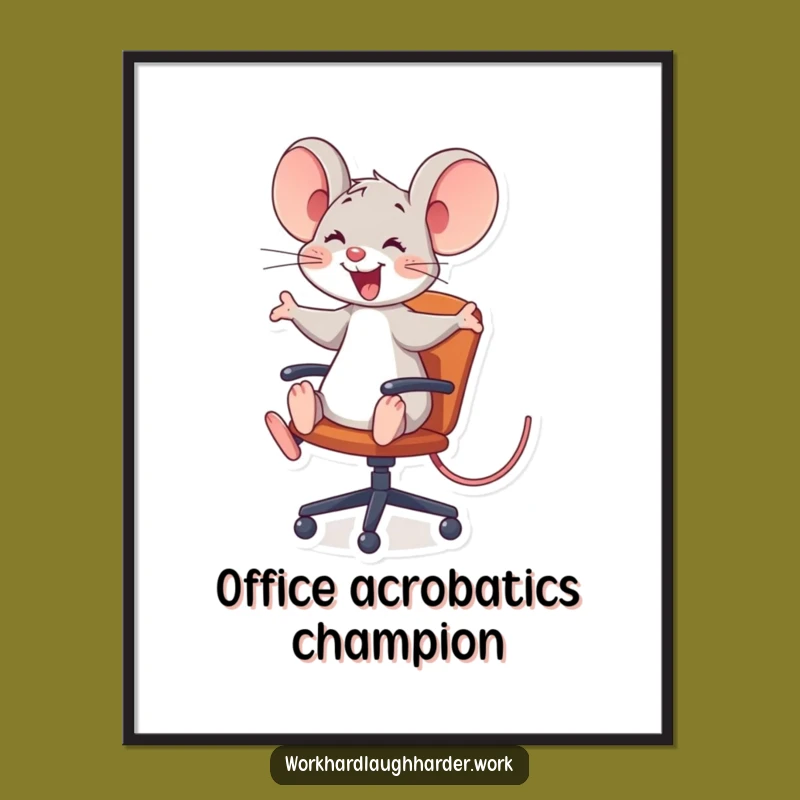 Funny Mouse Office Chair Digital Art - Comical Desk Rider Print, Perfect Funny Gift