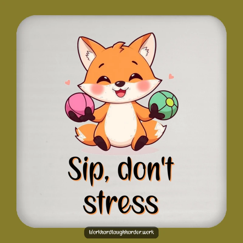 Funny Fox Juggling Coaster: Protect Surfaces with Hilarious Art, Perfect Small Gift