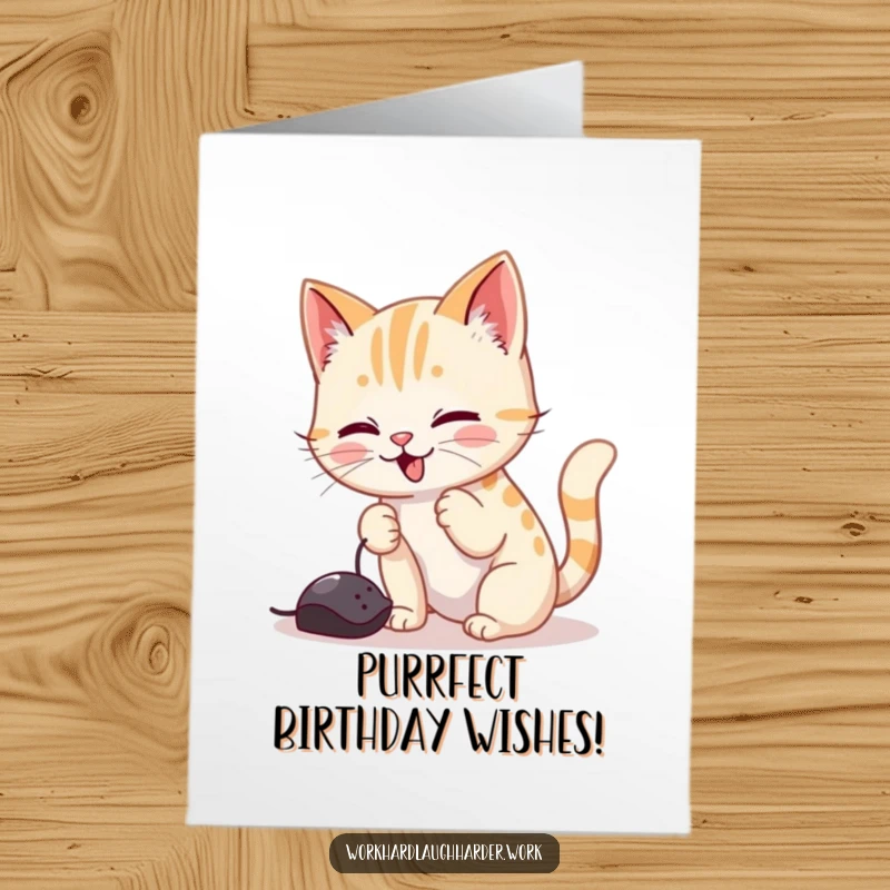 Funny Free Printable Cat Birthday Card, cat batting at mouse cursor, playful greeting, downloadable gift.