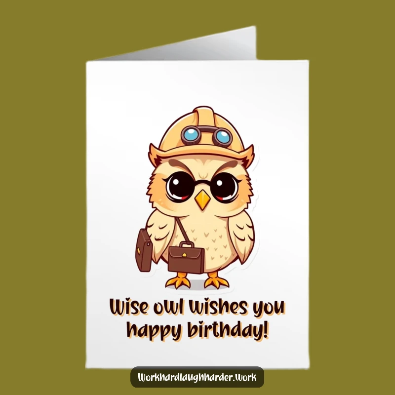 Free Printable Birthday Card: Hard Hat Owl - Funny Business Downloadable Gift!