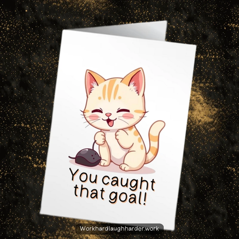 Funny Free Printable Cat Congratulations Card, cat playing with mouse cursor, victory greeting, downloadable art.