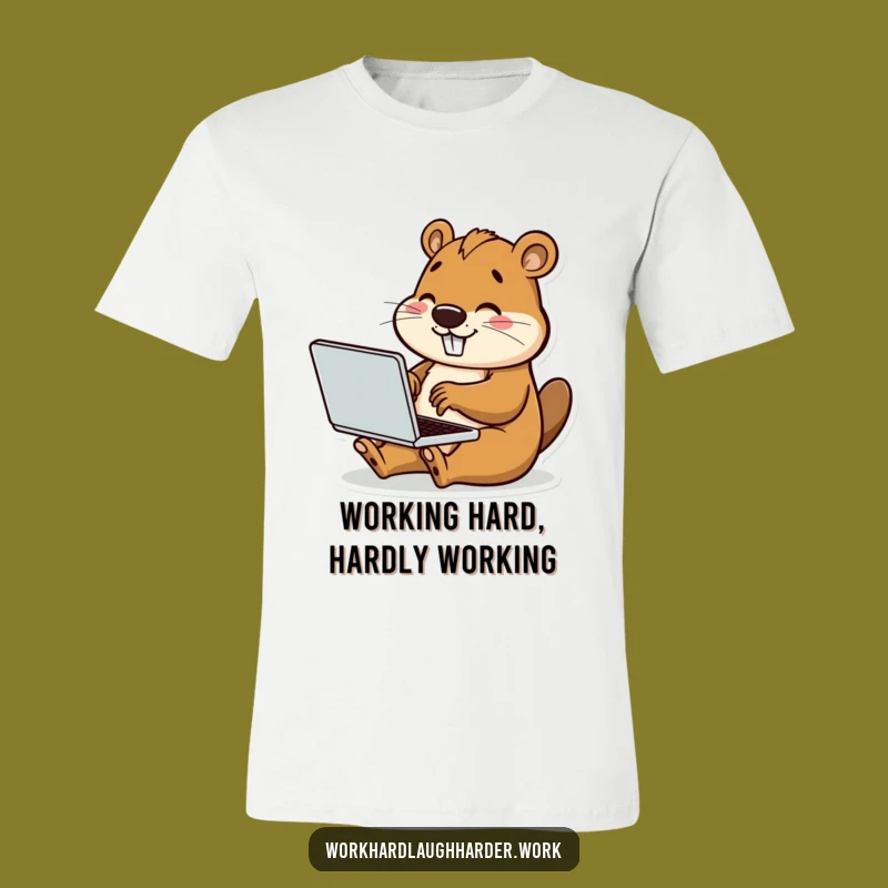 Funny Beaver Typing Laptop T-Shirt: Cute & Productive Work Tee