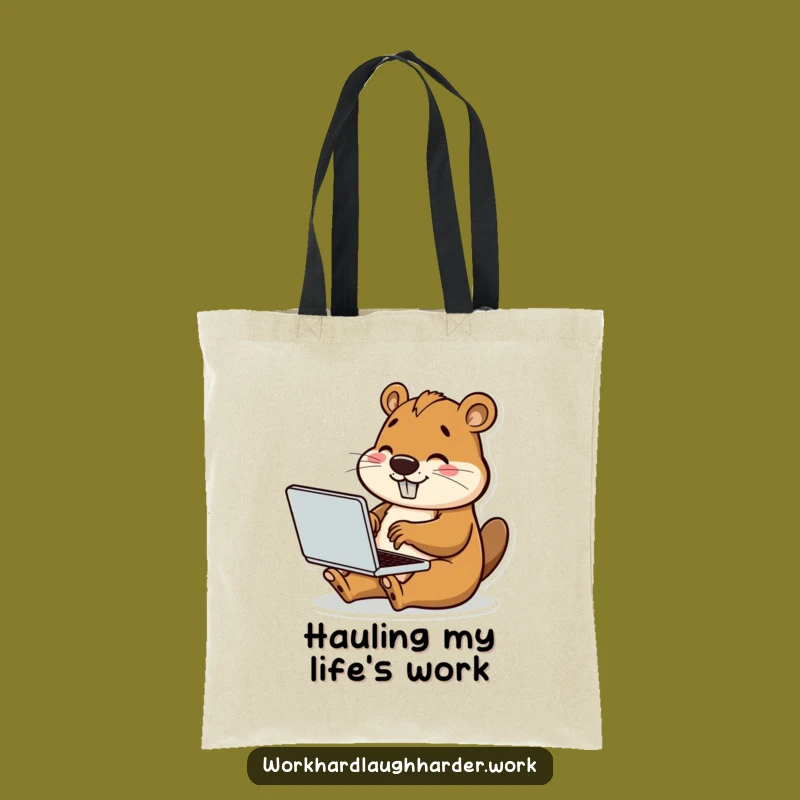 Funny Beaver Typing Laptop Tote Bag: Carry Your Productivity