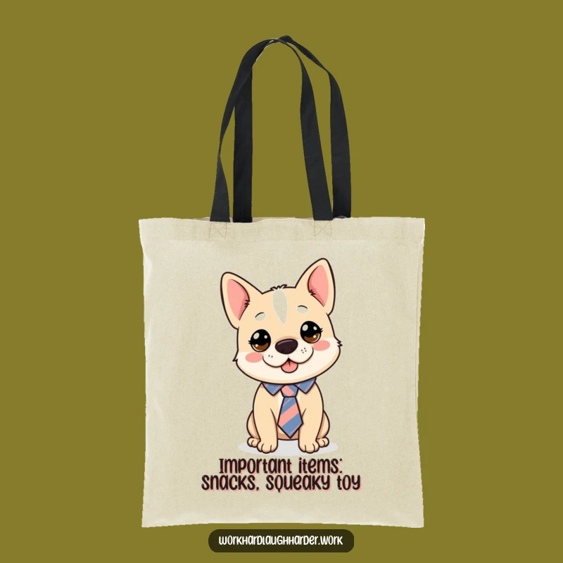 Funny Dog Tie Askew Tote Bag - Comical Canine Accessory, Ideal Funny Gift